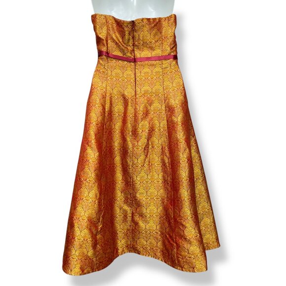 Vintage Y2K Strapless Dress Iridescent Red Gold Ribbon Bow Tie Belt Small A-Line - Picture 2 of 14